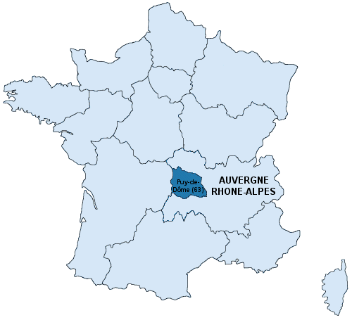 Localisation de la région Auvergne et du département du Puy-de-Dôme